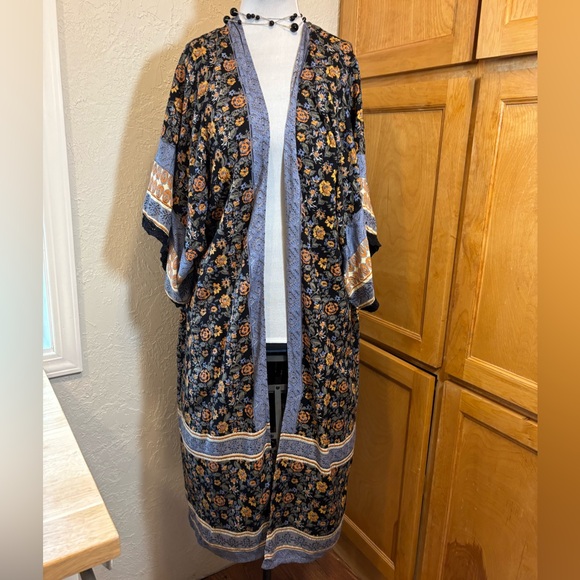 Angie Kimono Black with Orange and Blue Accents - Picture 1 of 8